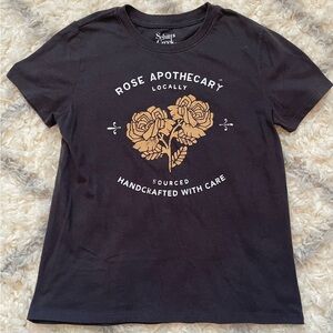 Black Graphic Tee with Rose Apothecary Design